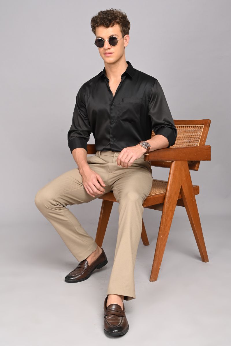 Stagbeetle Black Satin Full-Sleeve Shirt view 2