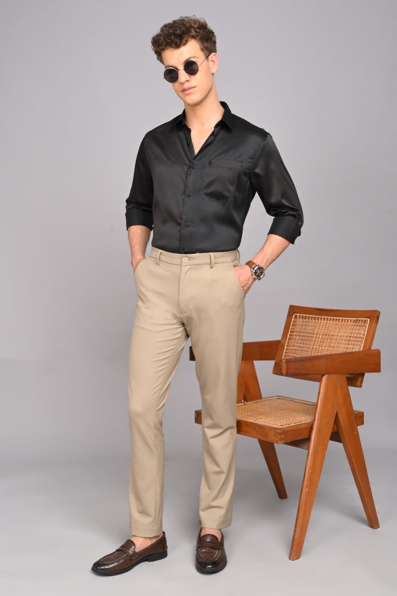 Stagbeetle Black Satin Full-Sleeve Shirt view 3