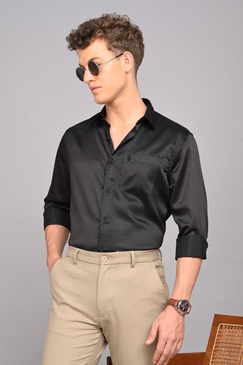 Stagbeetle Black Satin Full-Sleeve Shirt view 5