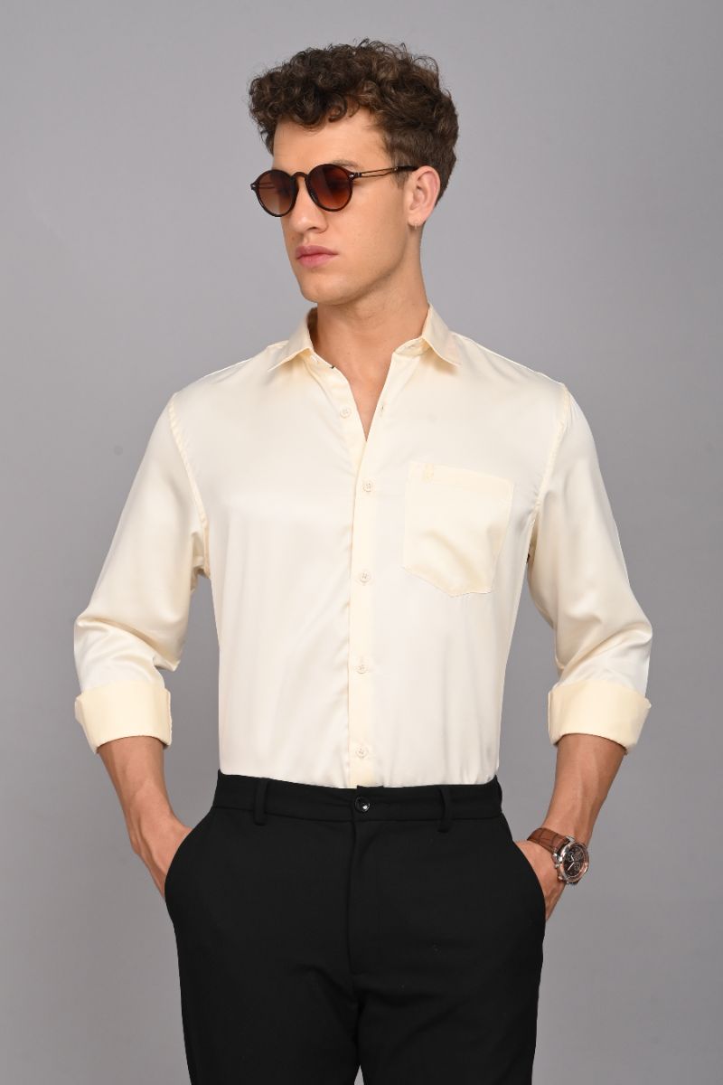Stagbeetle Cream Satin Full Sleeve Shirt