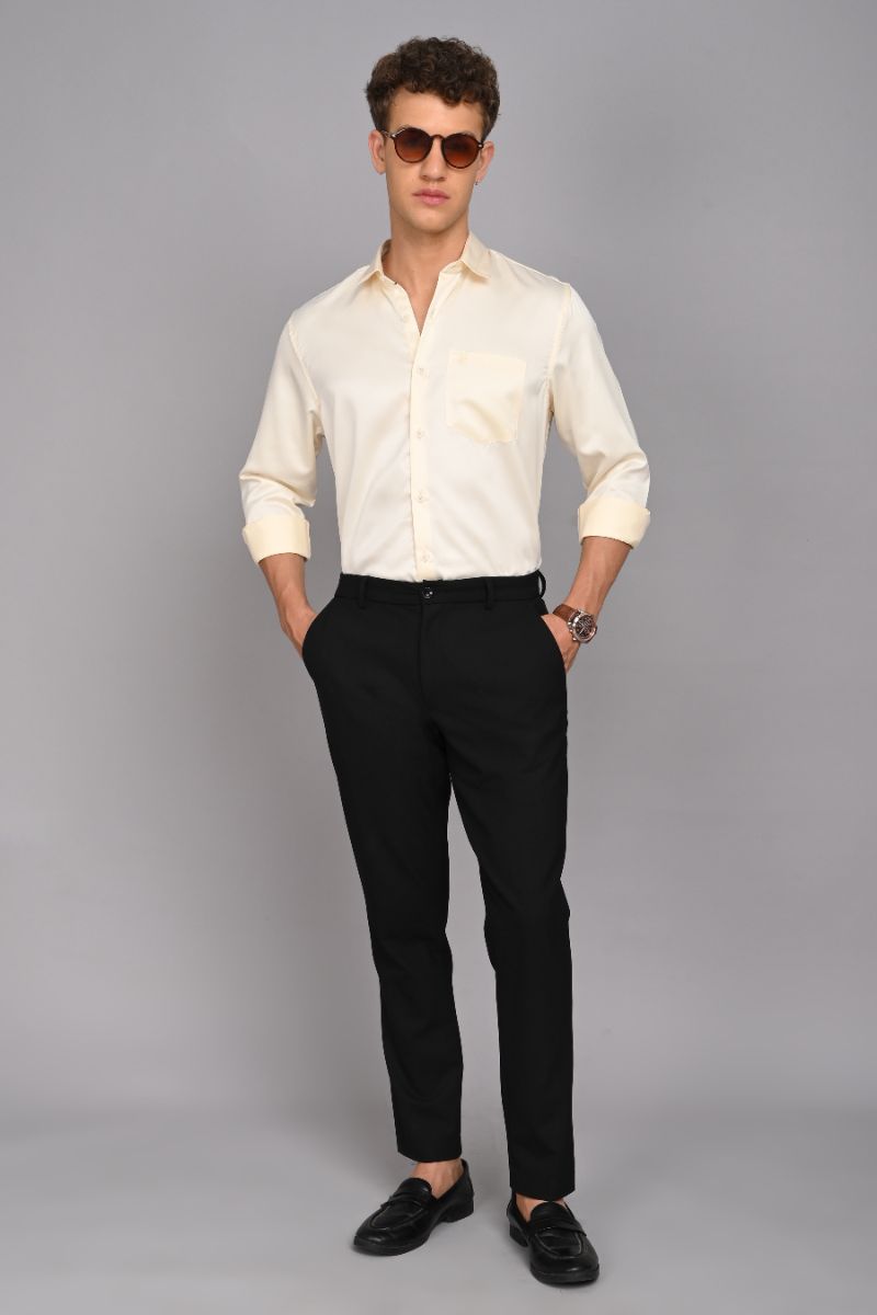 Stagbeetle Cream Satin Full Sleeve Shirt view 3