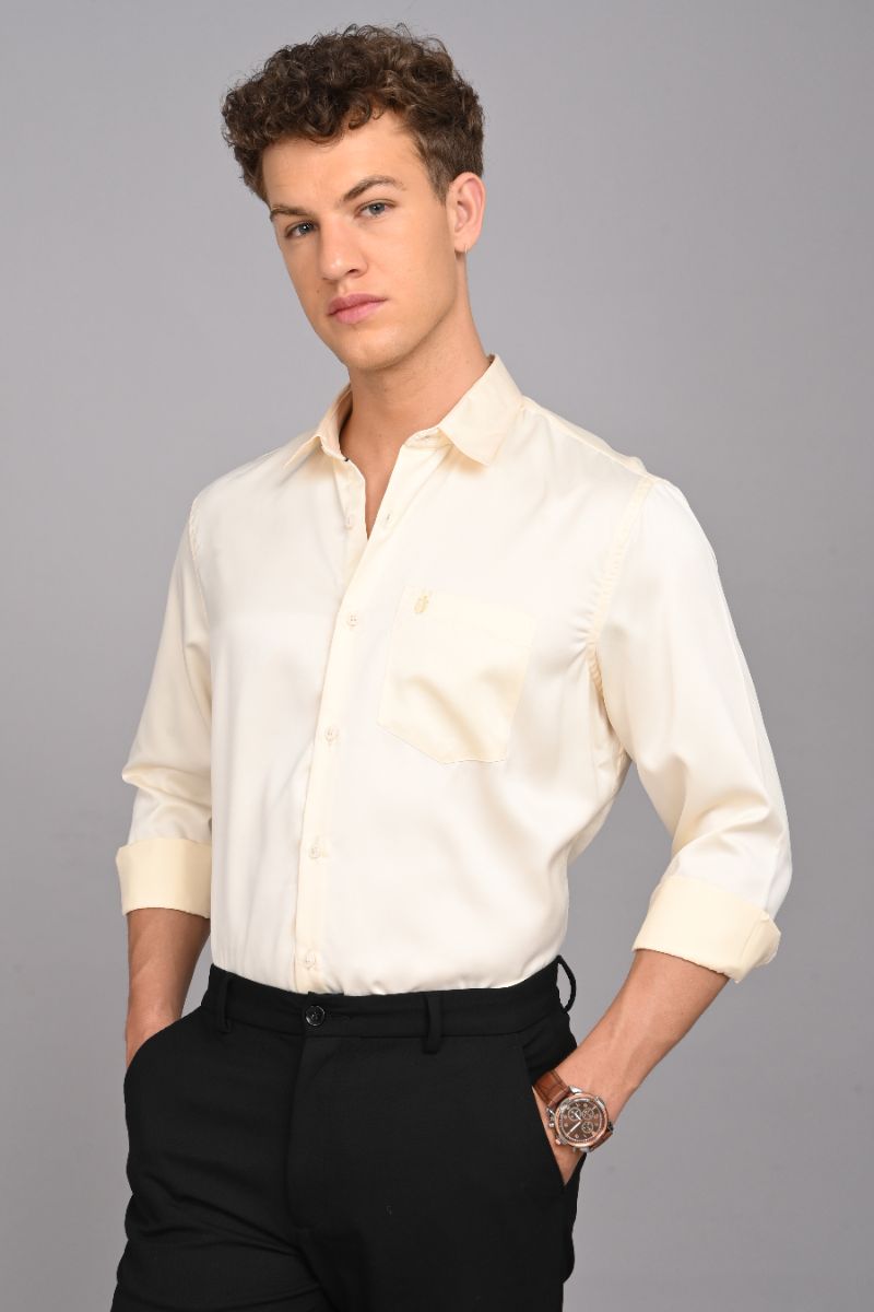 Stagbeetle Cream Satin Full Sleeve Shirt view 4
