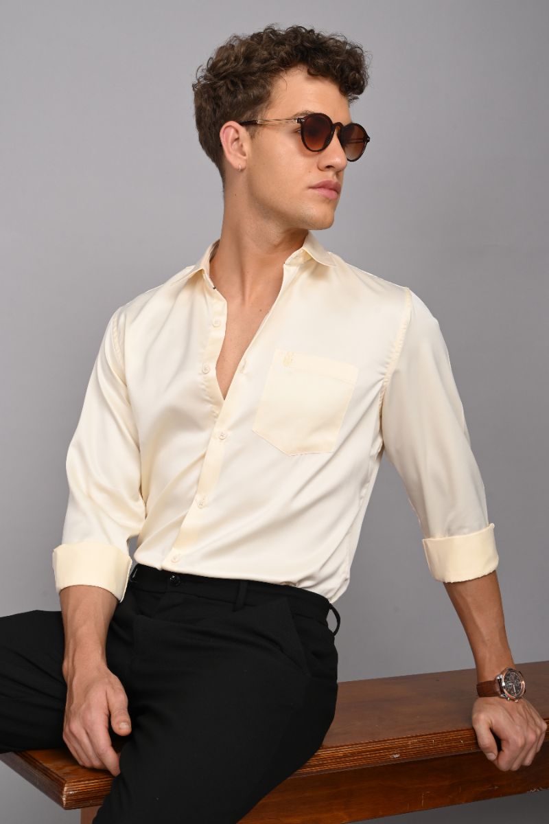 Stagbeetle Cream Satin Full Sleeve Shirt view 5