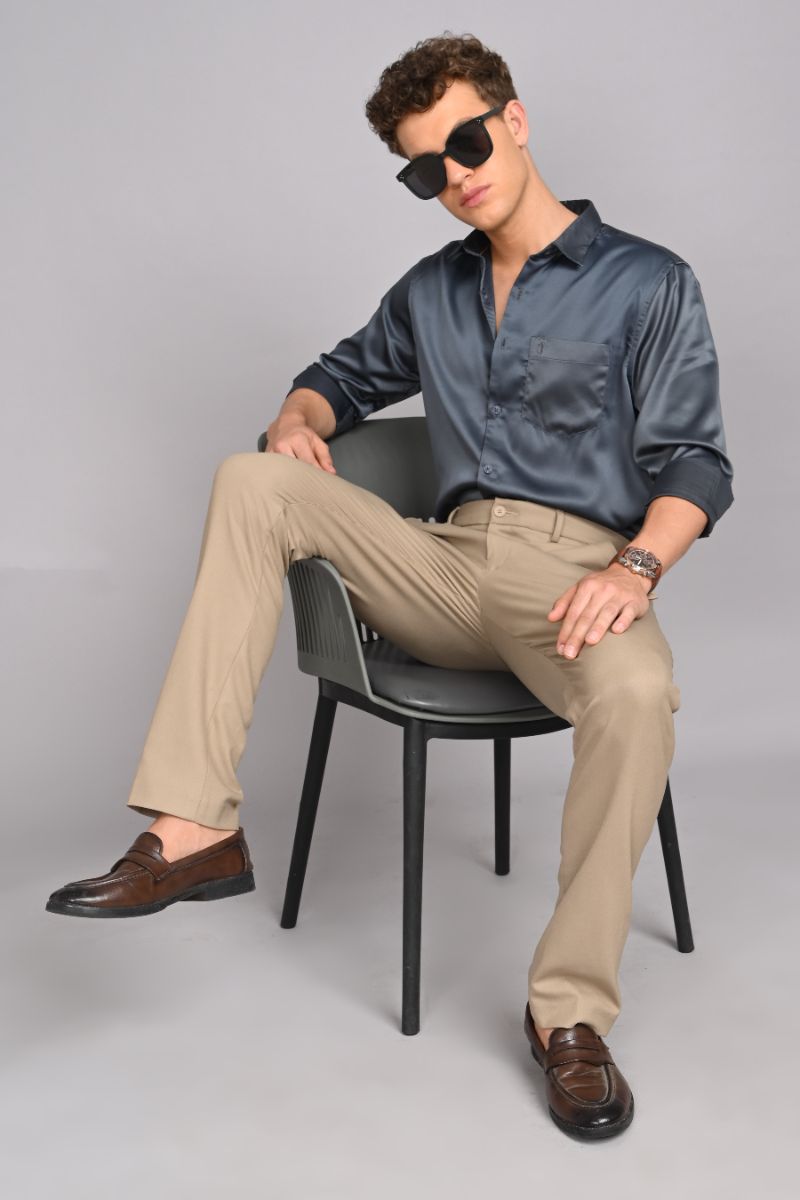 Stagbeetle Dark Grey Satin Full-Sleeve Shirt view 5