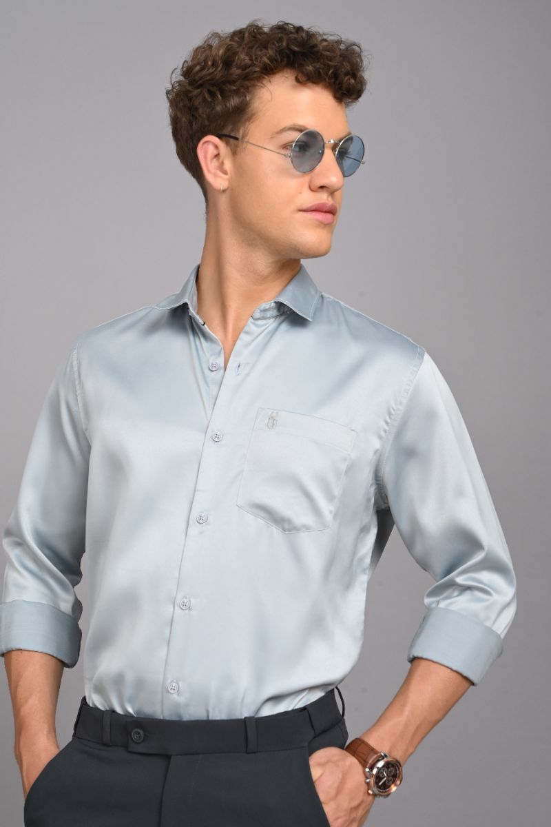 Stagbeetle Light Grey Premium Satin Full-Sleeve Shirt