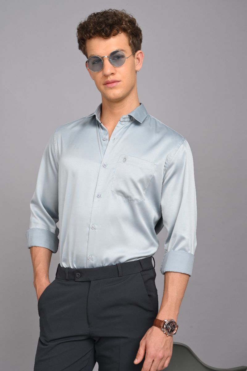 Stagbeetle Light Grey Premium Satin Full-Sleeve Shirt view 2