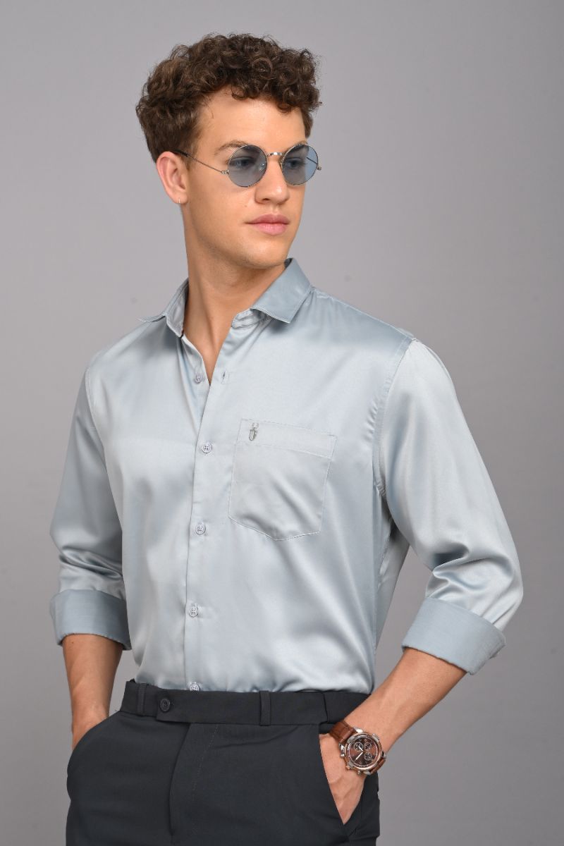 Stagbeetle Light Grey Premium Satin Full-Sleeve Shirt view 5