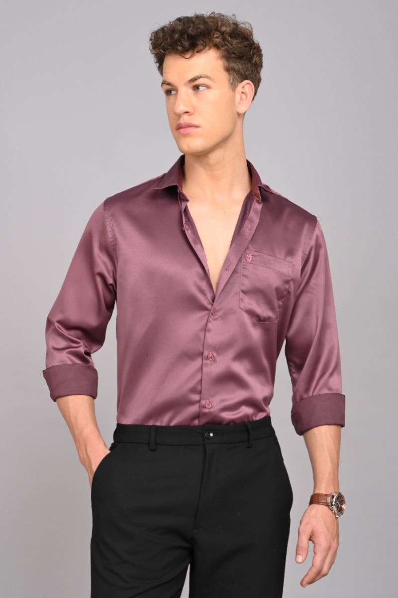 Stagbeetle Mauve Satin Full Sleeve Shirt