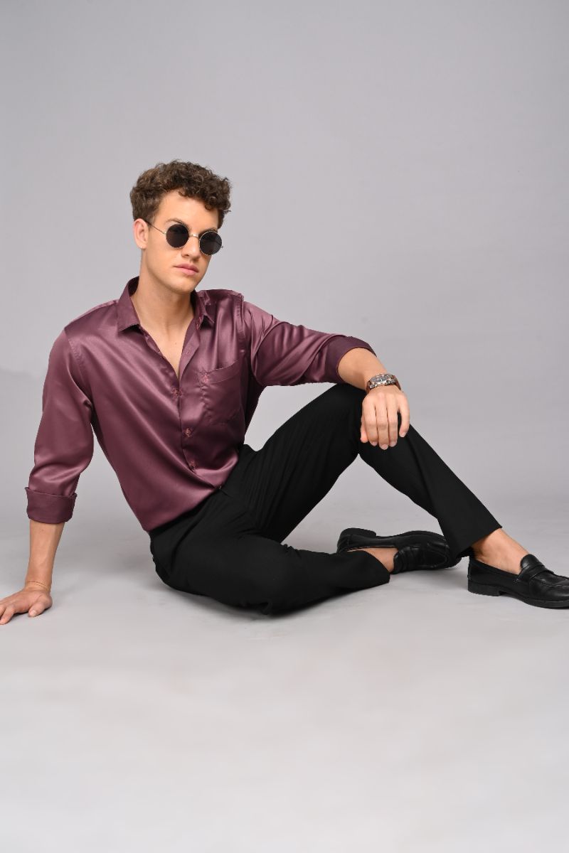 Stagbeetle Mauve Satin Full Sleeve Shirt view 2