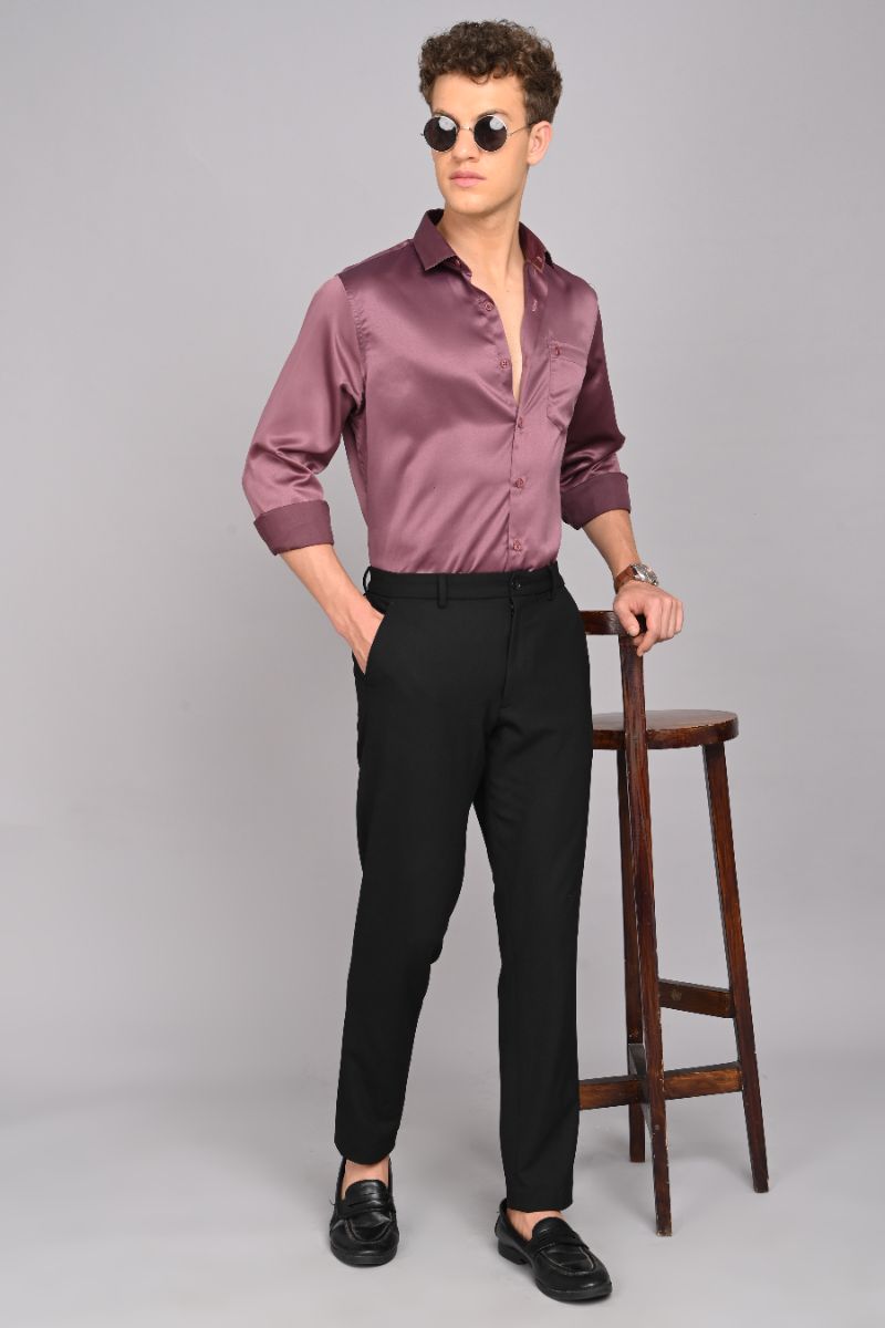 Stagbeetle Mauve Satin Full Sleeve Shirt view 3