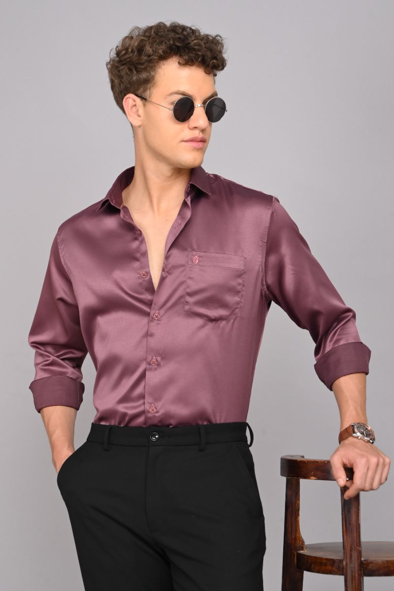 Stagbeetle Mauve Satin Full Sleeve Shirt view 4