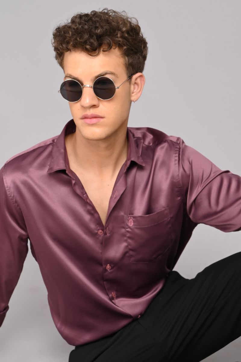 Stagbeetle Mauve Satin Full Sleeve Shirt view 5