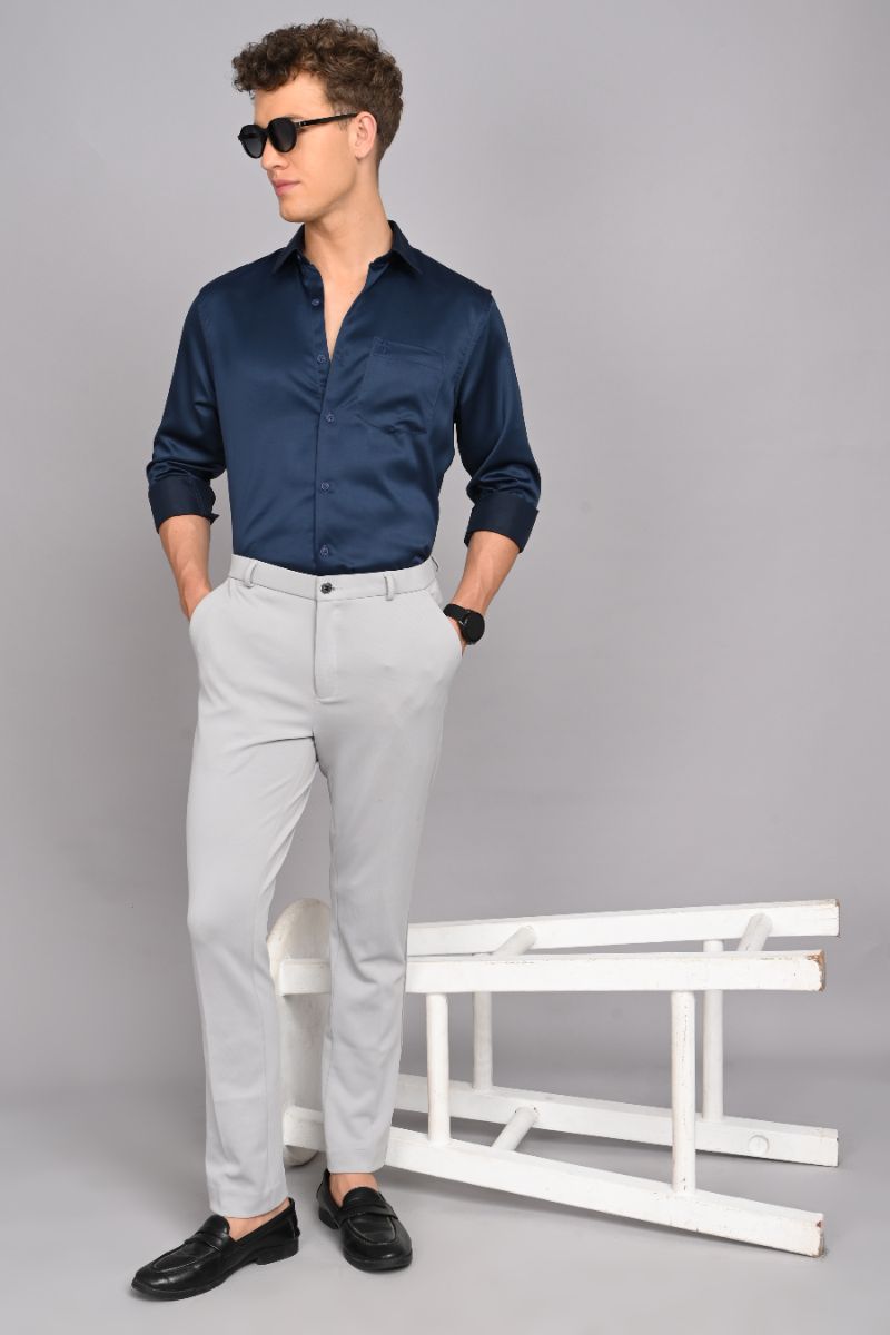 Stagbeetle Navy Blue Satin Full-Sleeve Shirt view 3