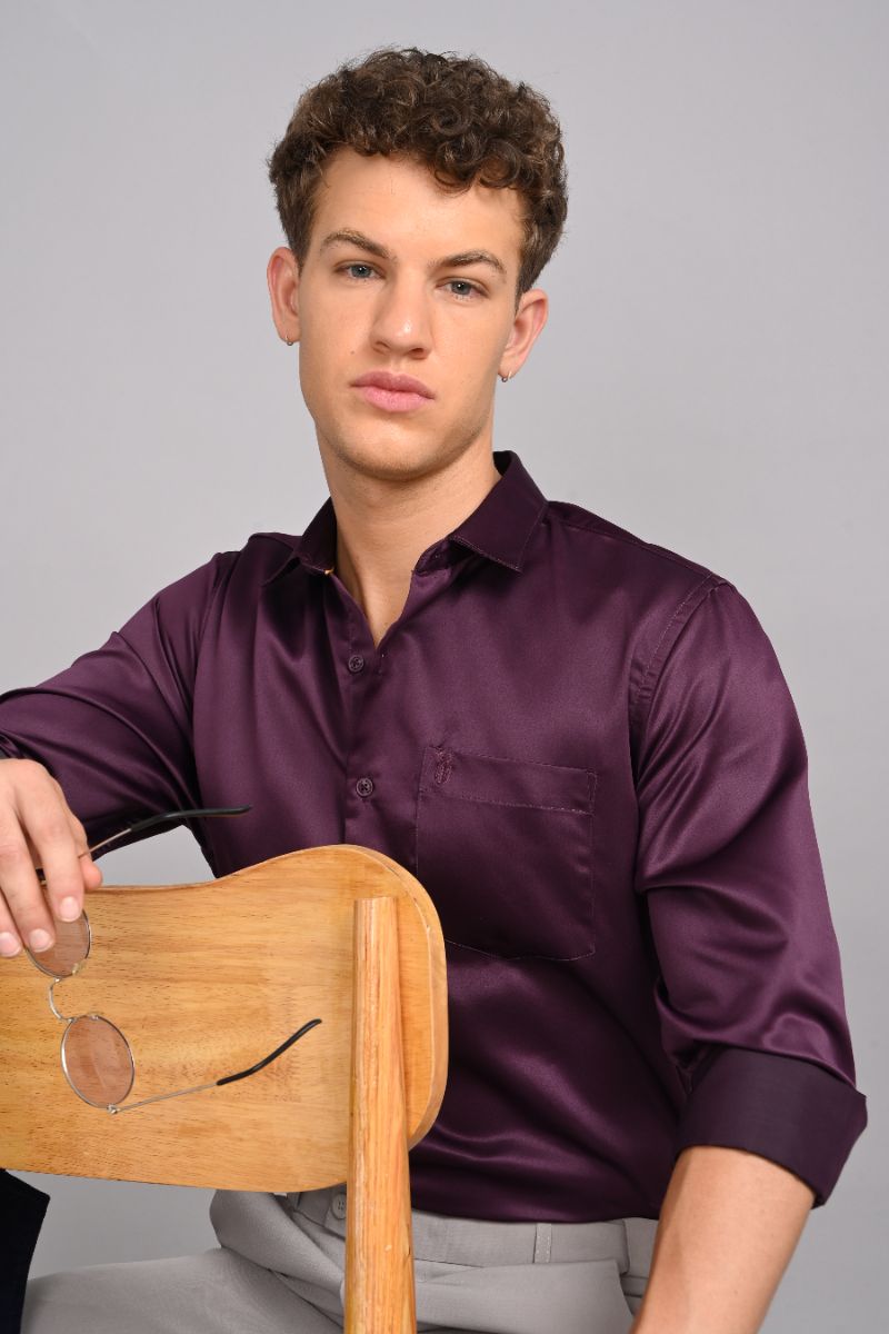 Stagbeetle Purple Satin Full Sleeve Shirt