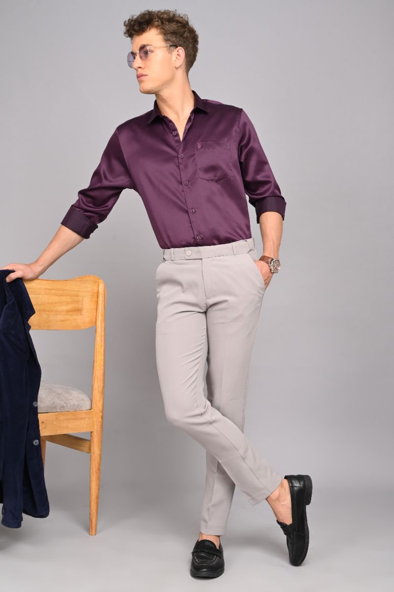 Stagbeetle Purple Satin Full Sleeve Shirt view 2
