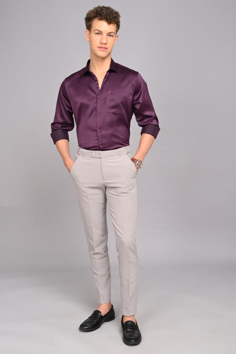 Stagbeetle Purple Satin Full Sleeve Shirt view 3