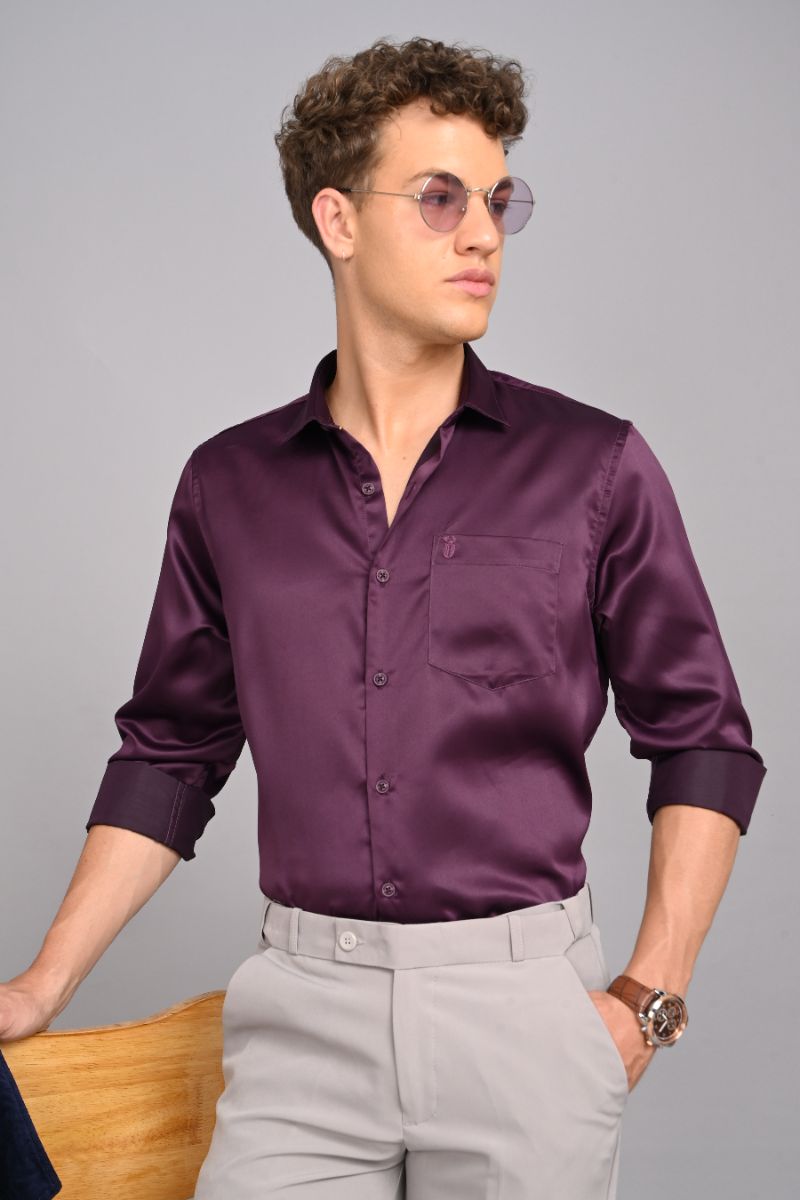 Stagbeetle Purple Satin Full Sleeve Shirt view 4