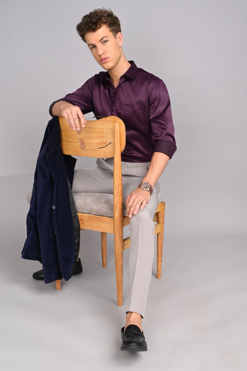 Stagbeetle Purple Satin Full Sleeve Shirt view 5