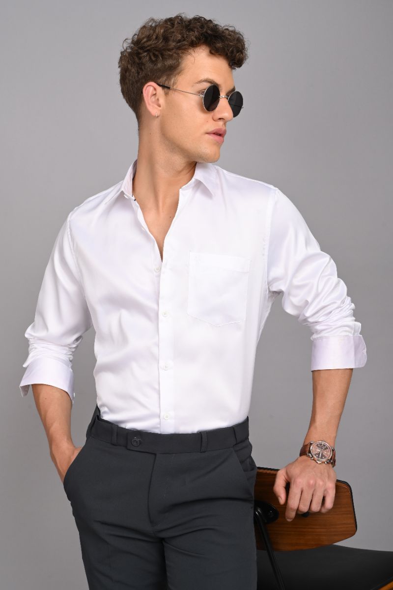 Stagbeetle Pristine White Satin Full-Sleeve Shirt view 2