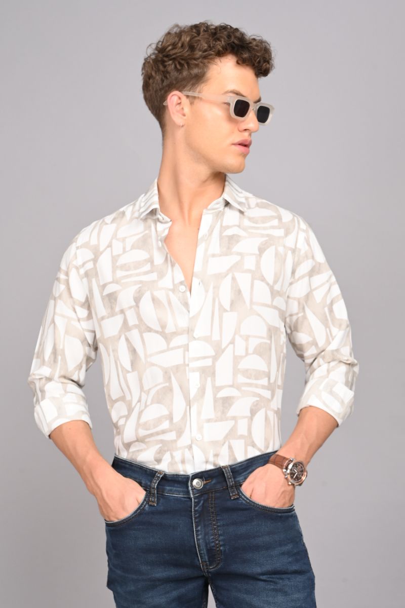 Stagbeetle Premium Ivory Abstract Printed Rayon Shirt view 2