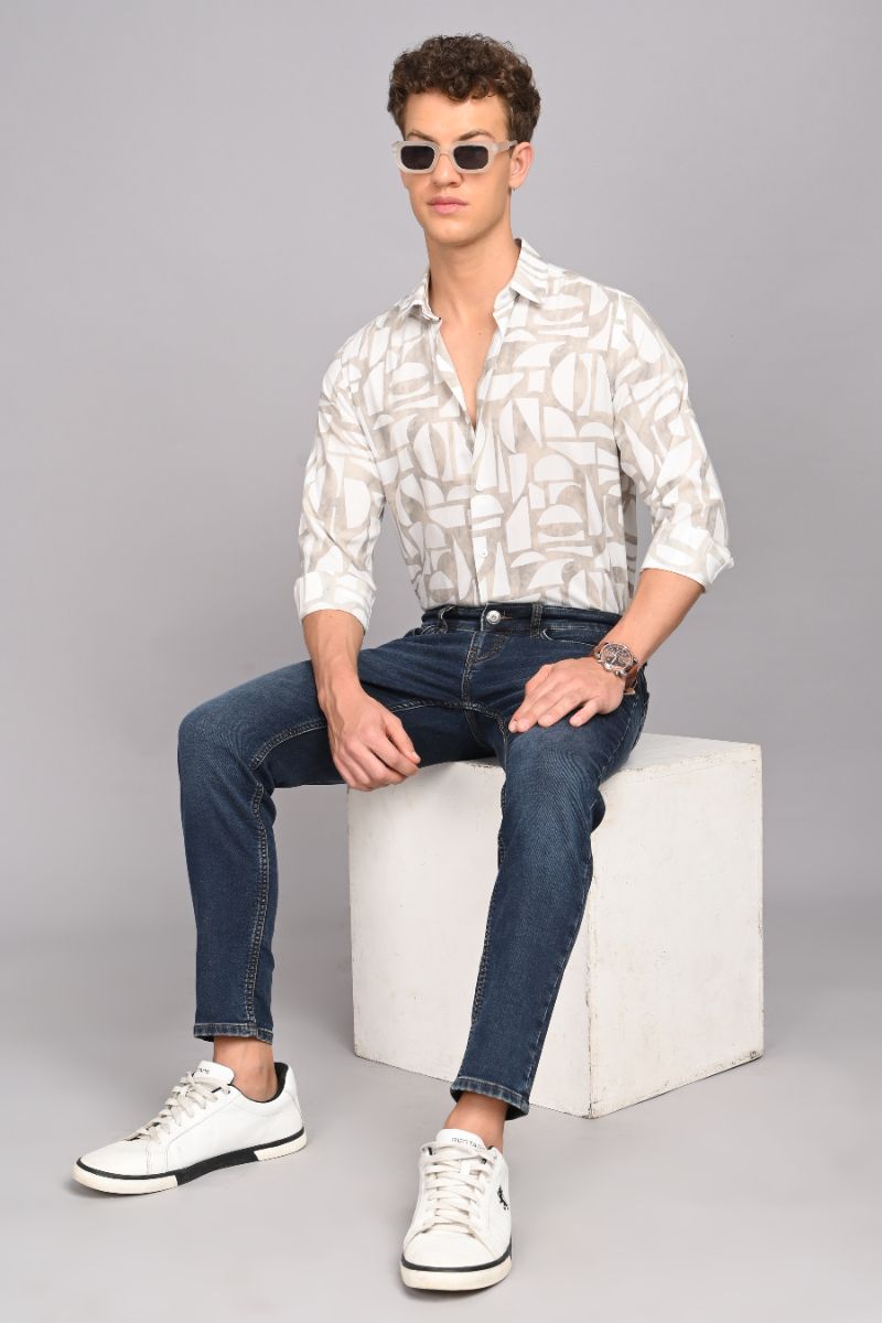 Stagbeetle Premium Ivory Abstract Printed Rayon Shirt view 3