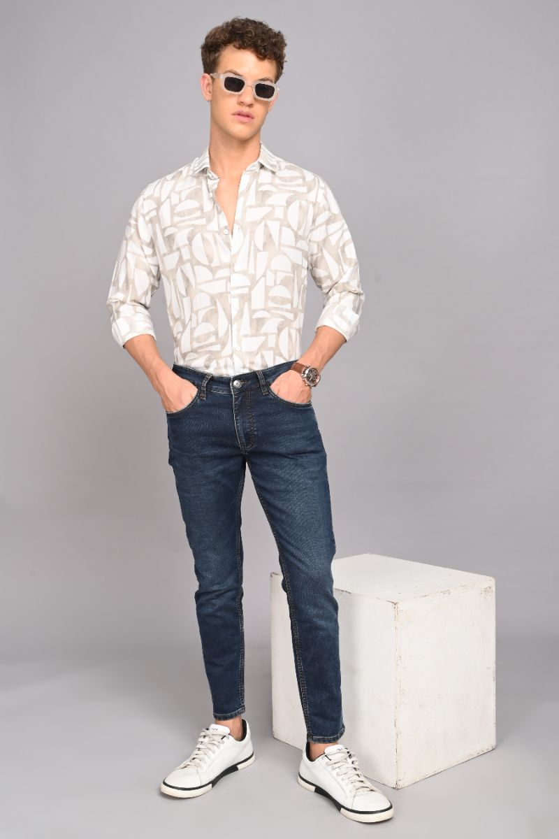 Stagbeetle Premium Ivory Abstract Printed Rayon Shirt view 4