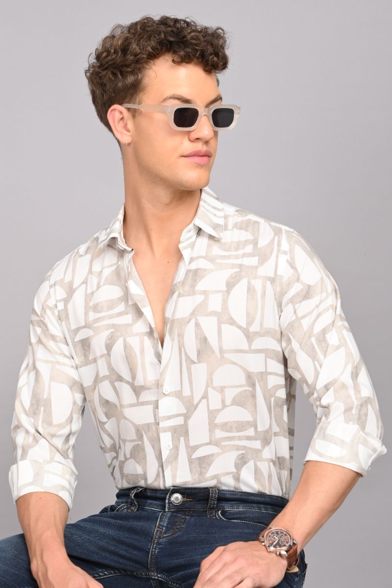 Stagbeetle Premium Ivory Abstract Printed Rayon Shirt view 5