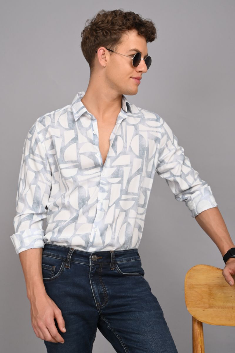 Stagbeetle Premium Ice Blue Abstract Printed Rayon Shirt view 2