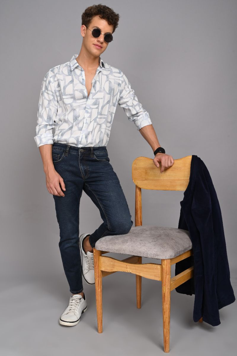 Stagbeetle Premium Ice Blue Abstract Printed Rayon Shirt view 3