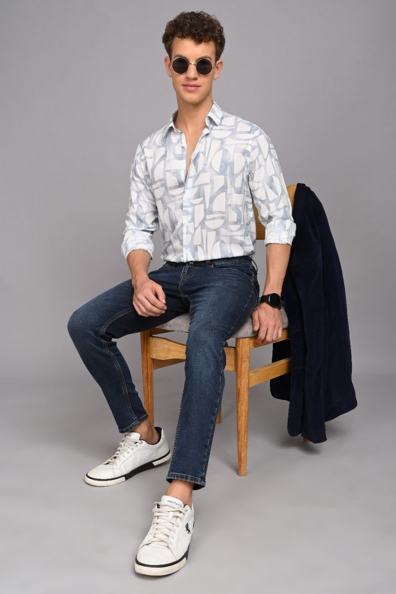 Stagbeetle Premium Ice Blue Abstract Printed Rayon Shirt view 4