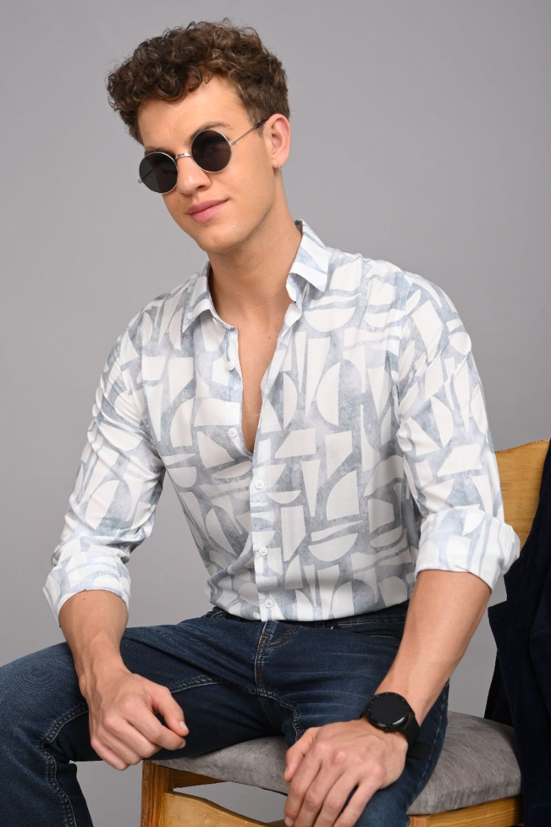 Stagbeetle Premium Ice Blue Abstract Printed Rayon Shirt view 5
