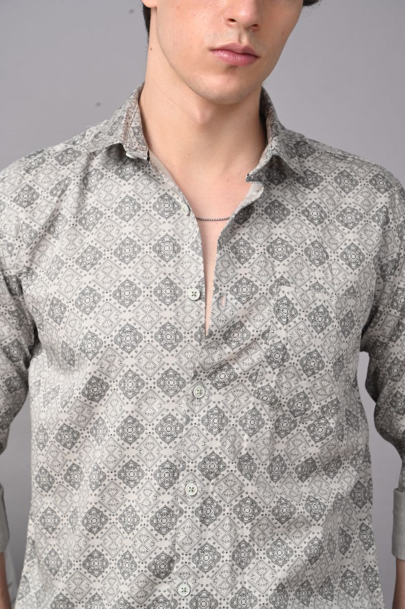 Elegant Geo-Print Soft-Touch Cotton Satin Shirt view 2