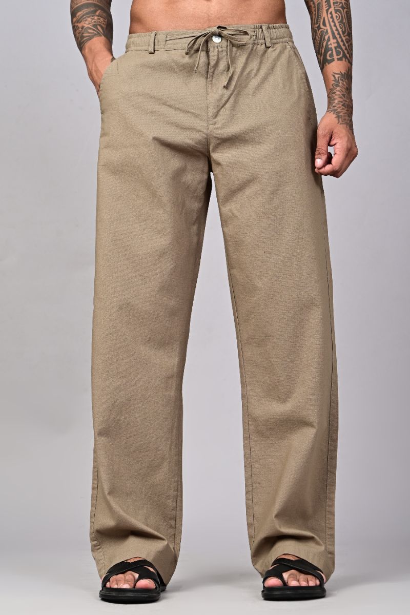 STAGBEETLE Beige Loose Fit Cotton Pant For Men view 2