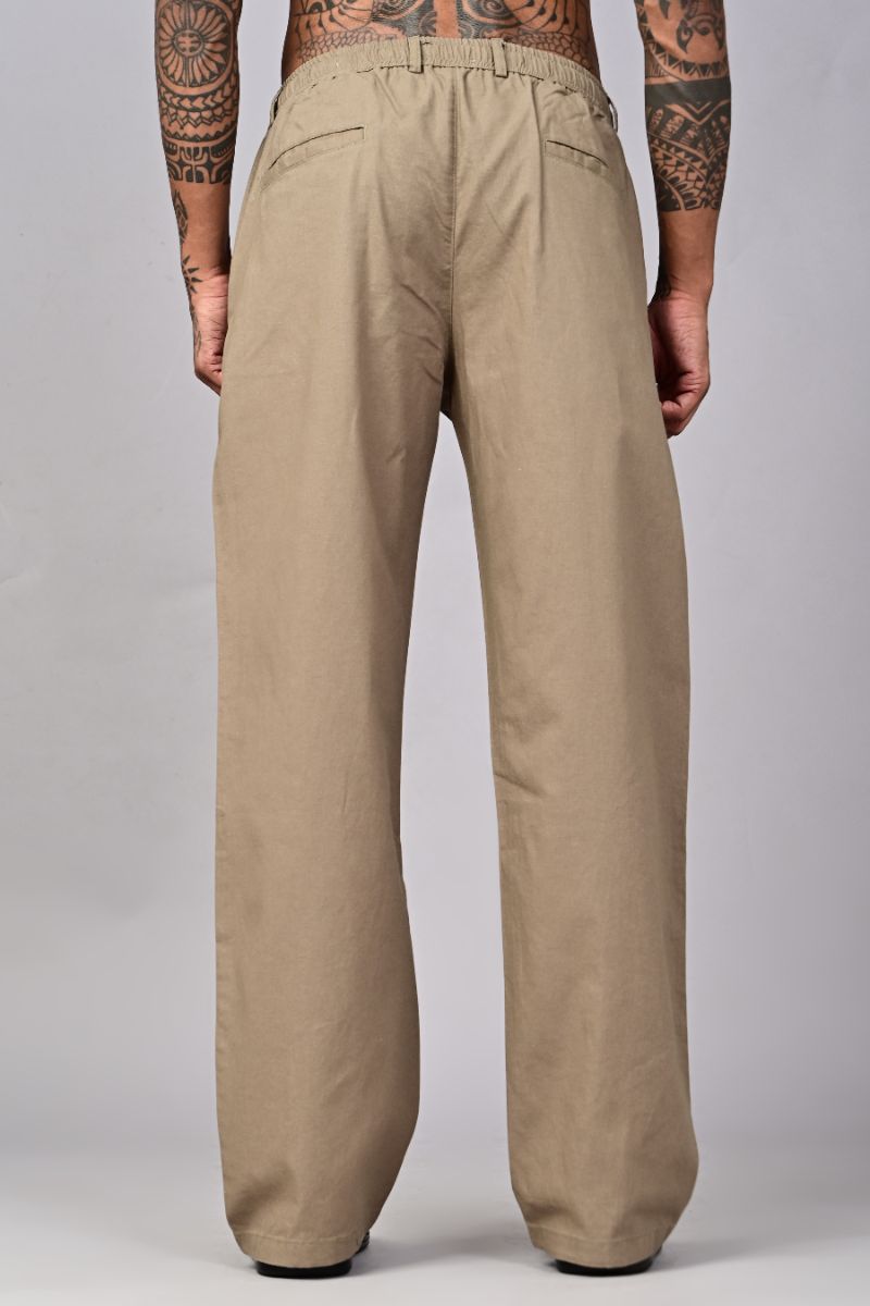 STAGBEETLE Beige Loose Fit Cotton Pant For Men view 3