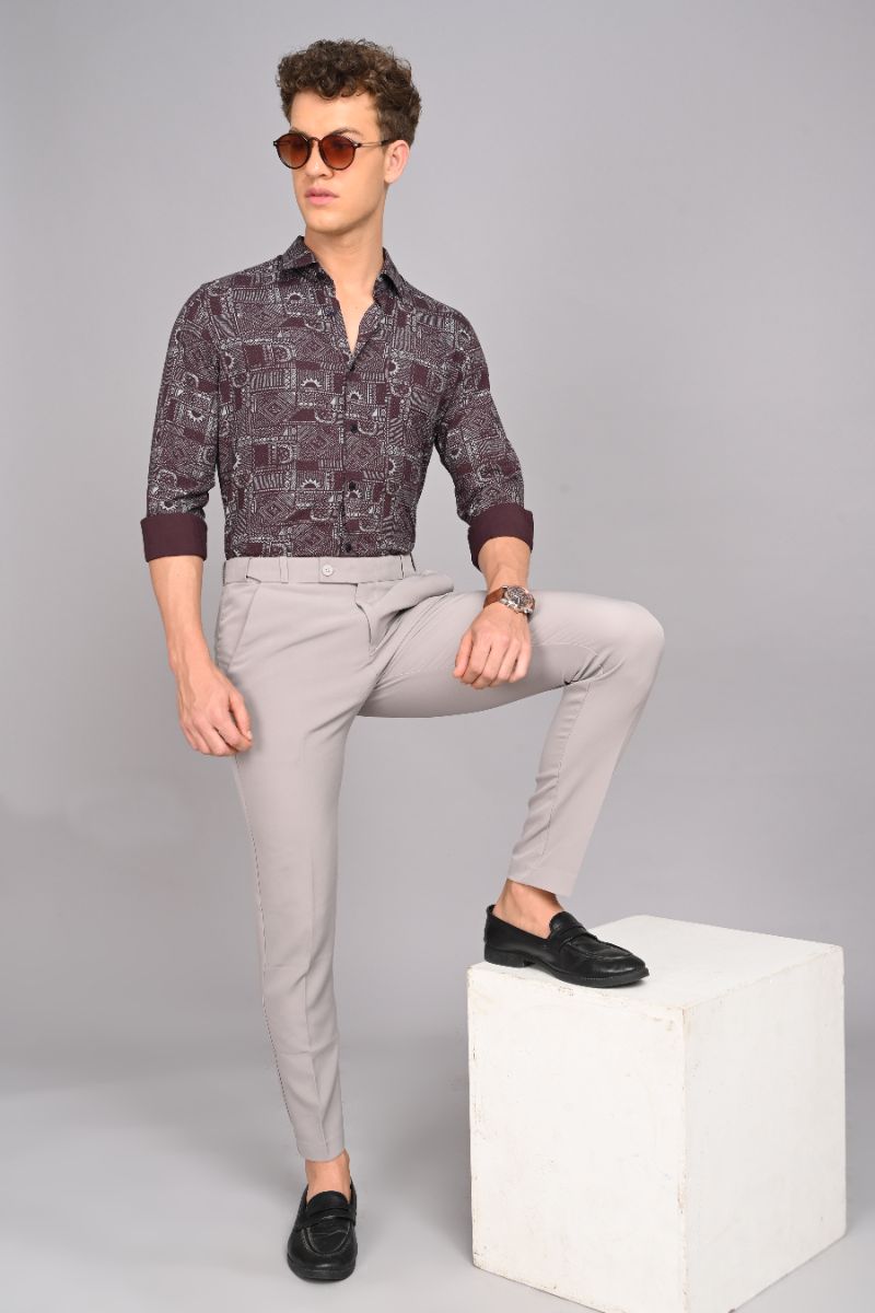 Stagbeetle Premium Burgundy Printed Rayon Shirt view 3