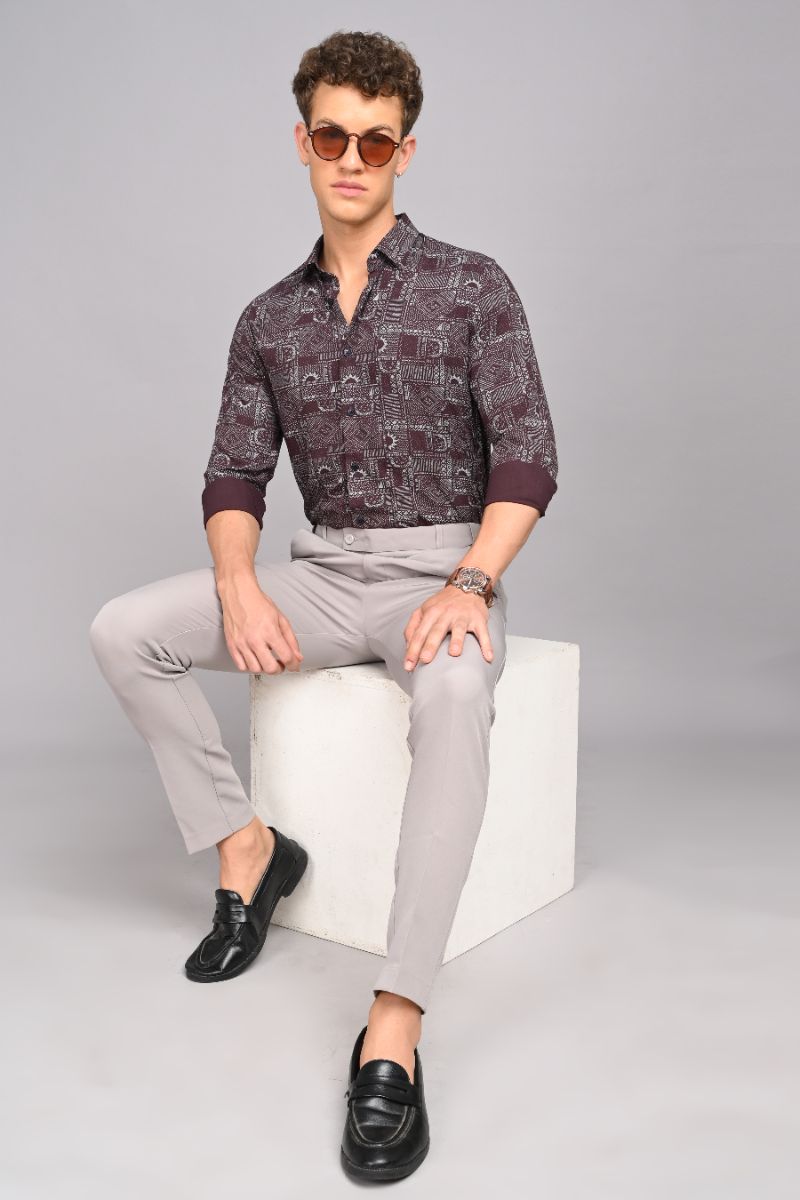 Stagbeetle Premium Burgundy Printed Rayon Shirt view 4