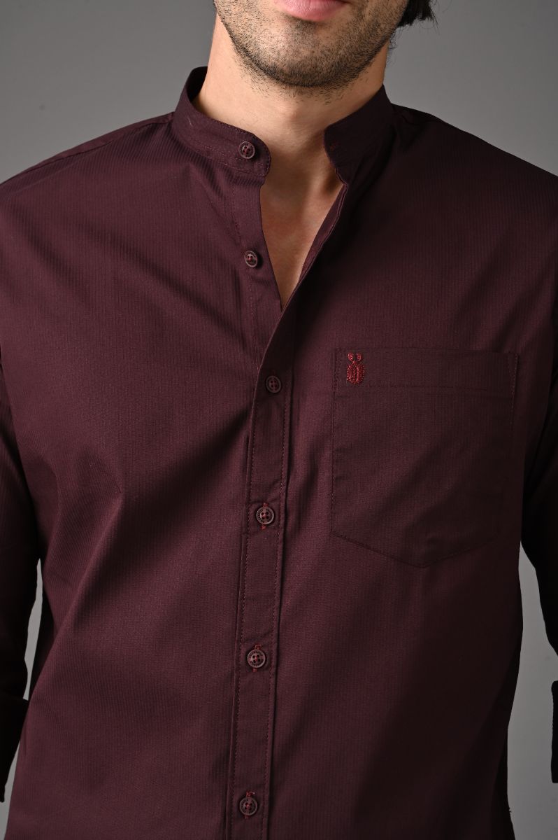 Rich Burgundy Mandarin Collar Shirt view 2