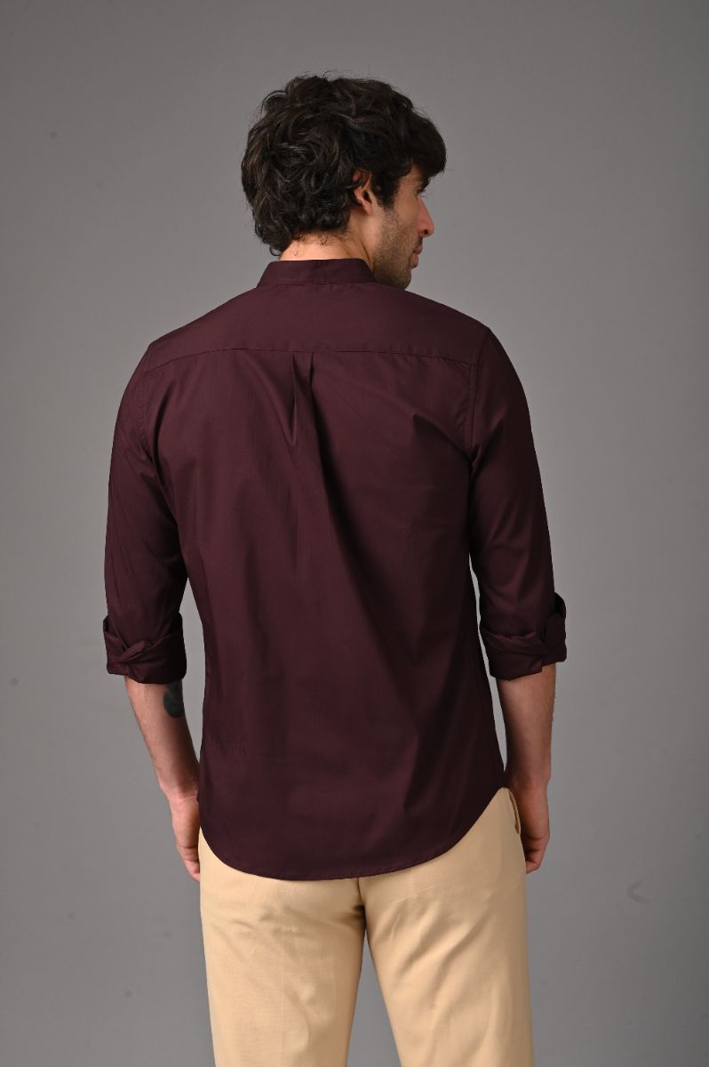 Rich Burgundy Mandarin Collar Shirt view 3