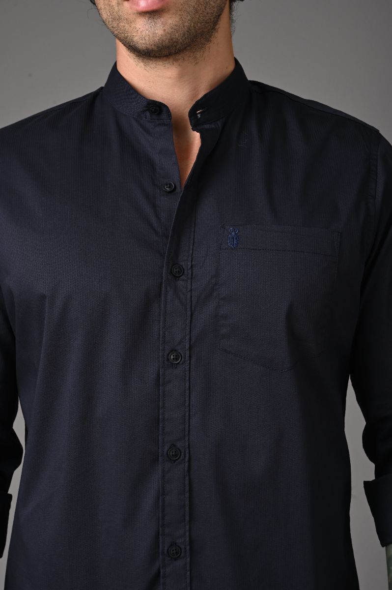 Midnight Navy Mandarin Collar Shirt view 2