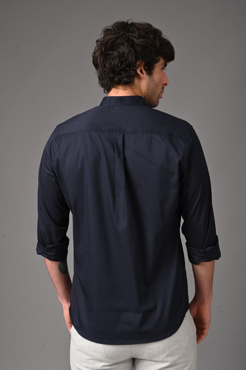 Midnight Navy Mandarin Collar Shirt view 3