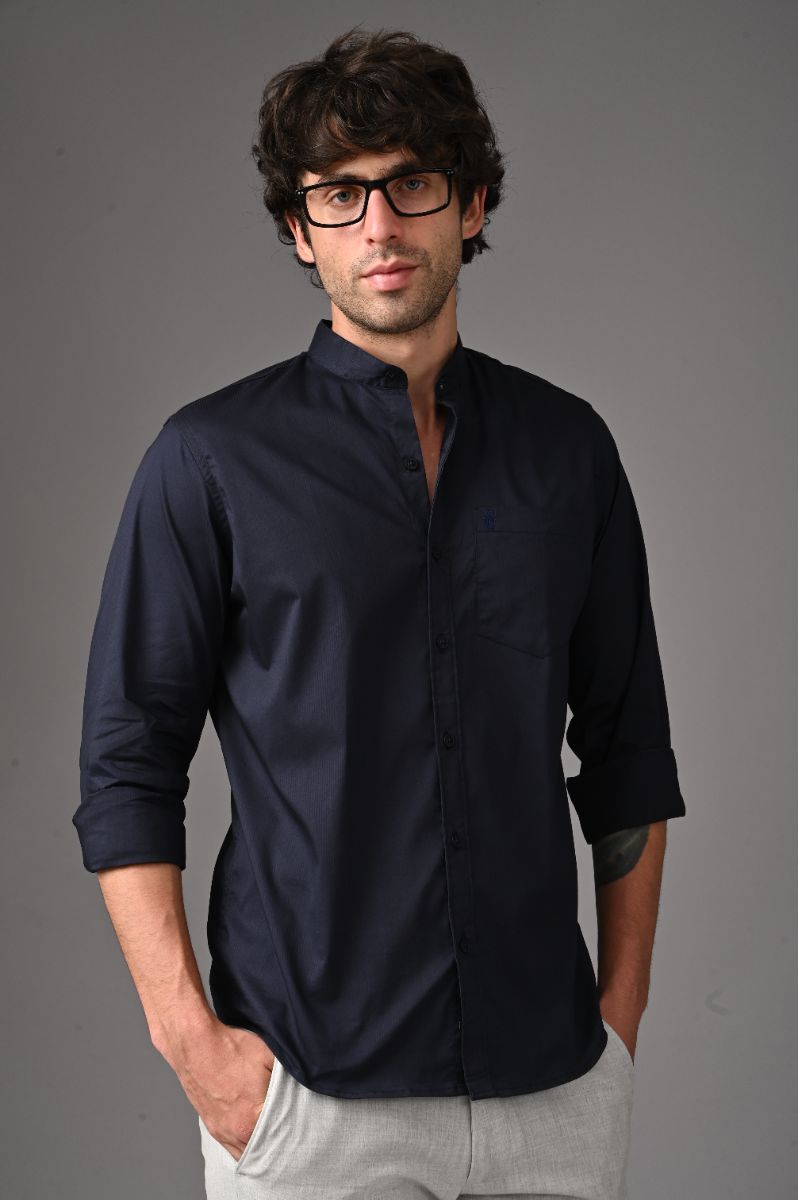 Midnight Navy Mandarin Collar Shirt