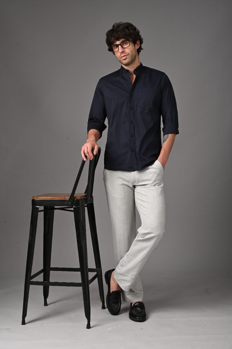 Midnight Navy Mandarin Collar Shirt view 5