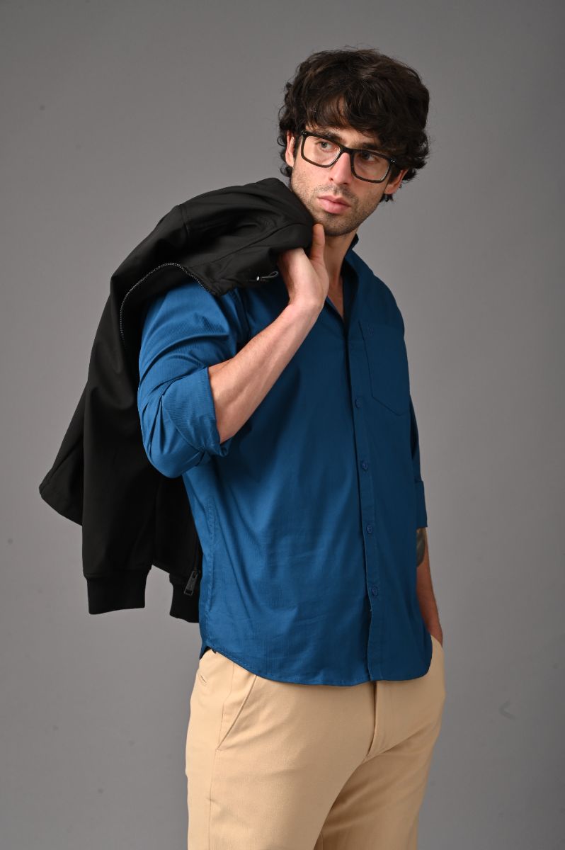 Stagbeetle Premium Deep Blue Chinese Collar Shirt