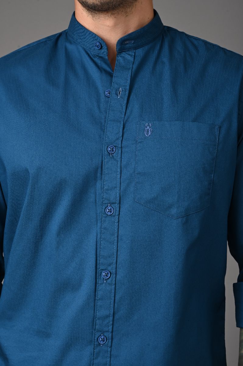 Stagbeetle Premium Deep Blue Chinese Collar Shirt view 2
