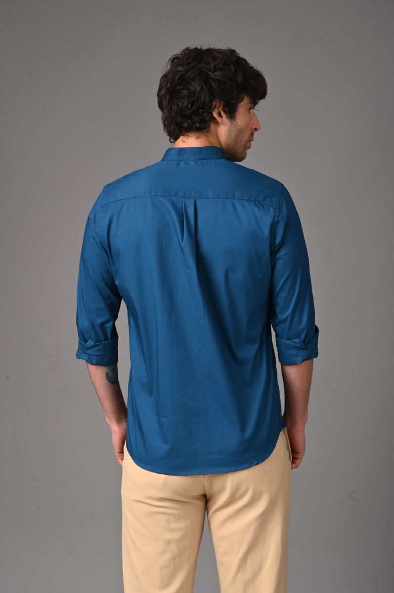 Stagbeetle Premium Deep Blue Chinese Collar Shirt view 3