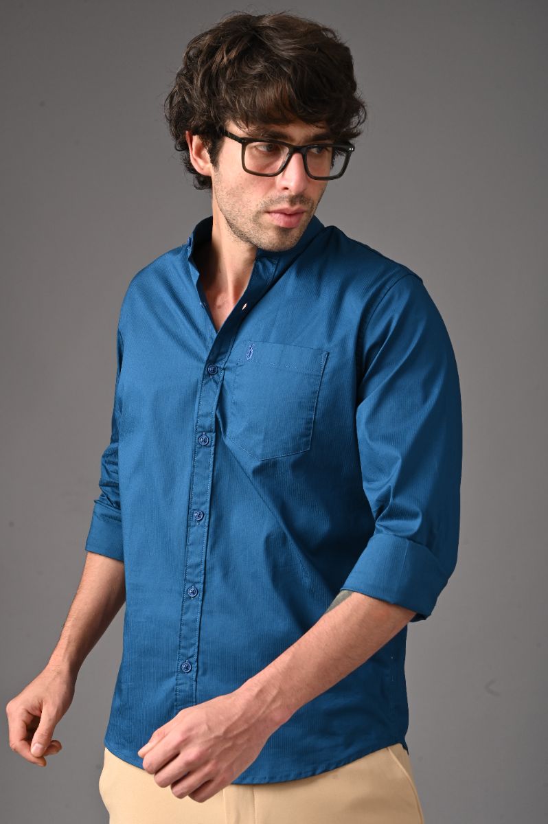 Stagbeetle Premium Deep Blue Chinese Collar Shirt view 4