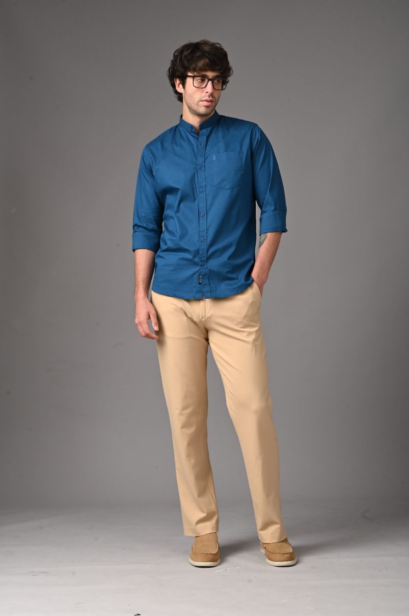 Stagbeetle Premium Deep Blue Chinese Collar Shirt view 5