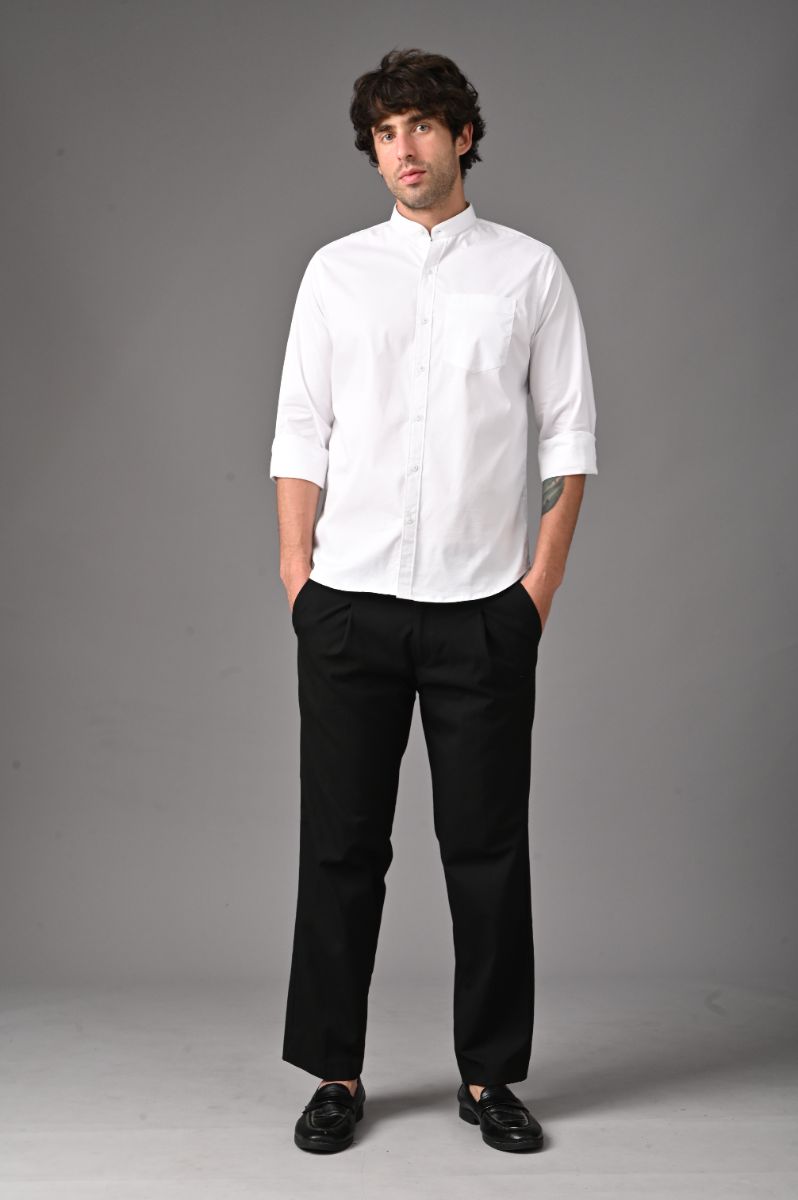 Minimalist Chinese Collar White Shirt view 4